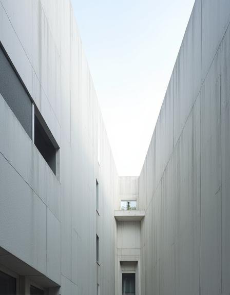 The sharp concrete angles of a Tadao Ando building.
